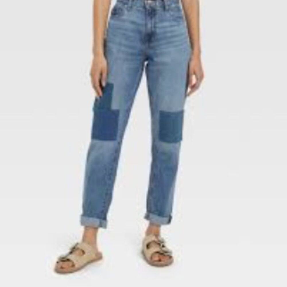NWT UNIVERSAL THREAD Patch Boyfriend High Rise Jeans Size 12